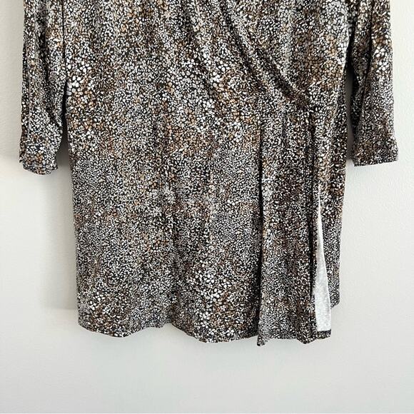 J.Jill Women’s Brown Micro Pattern Quarter Sleeve Faux Wrap Top Large - Picture 2 of 7